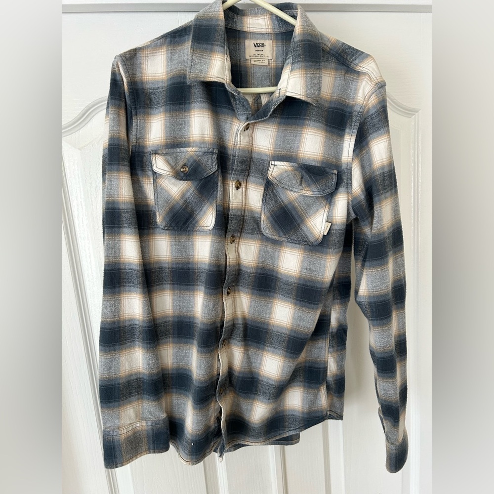 Vans Cream and Blue Checkered Shirt